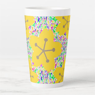 Caneca De Café Latte Design de Disco Floral Amarelo Groovy