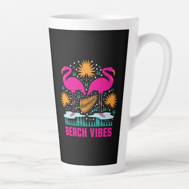 Caneca De Café Latte Design de Flamingos Rosa Vibes de Praia (Direita)