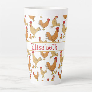 Caneca De Café Latte Design de frango marrom personalizado grande
