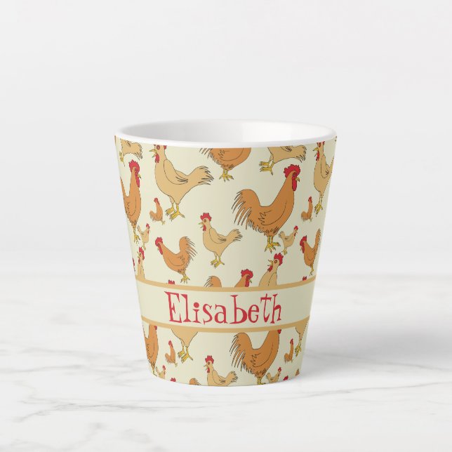 Caneca De Café Latte Design de Frango Marrom Personalizar (Frente)