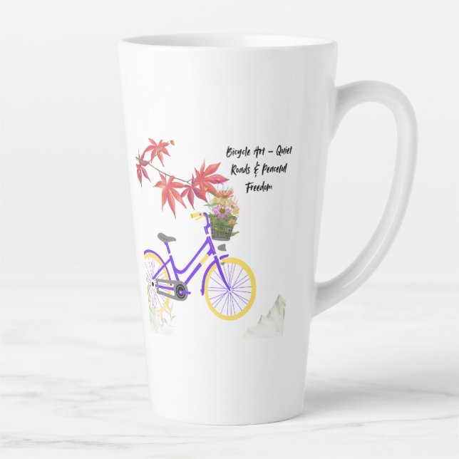 Caneca De Café Latte Design de Motivação de Bicicleta Floral (Direita)