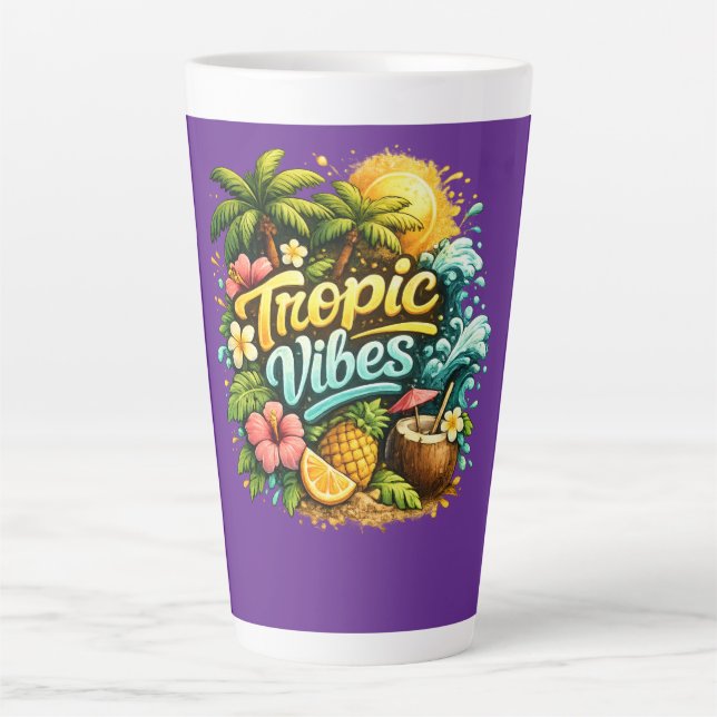 Caneca De Café Latte Design de Paraíso Tropical Tropic Vibes (Frente)