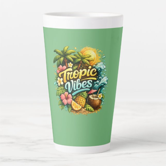 Caneca De Café Latte Design de Paraíso Tropical Tropic Vibes (Frente)