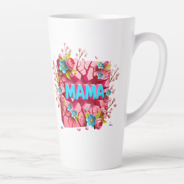 Caneca De Café Latte Design de Parede Rachada 3D MAMA com Flores Vibran (Direita)