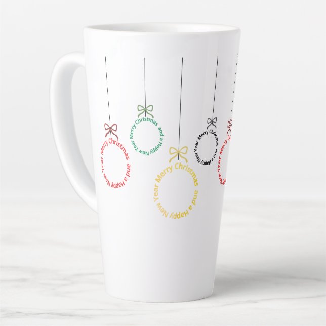 Caneca De Café Latte Design de Texto de Enfeites de Natal (Ângulo esquerdo)