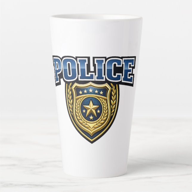 Caneca De Café Latte Design de texto em negrito de crachá de polícia (Frente)