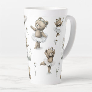 Caneca De Café Latte Design de Urso Bailarina em Tule em Aquarela Fofa