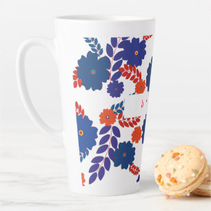 Caneca De Café Latte Design de vetor de flores azuis simples
