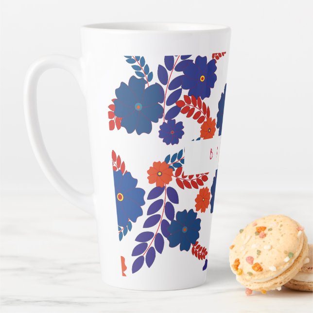 Caneca De Café Latte Design de vetor de flores azuis simples (In Situ)