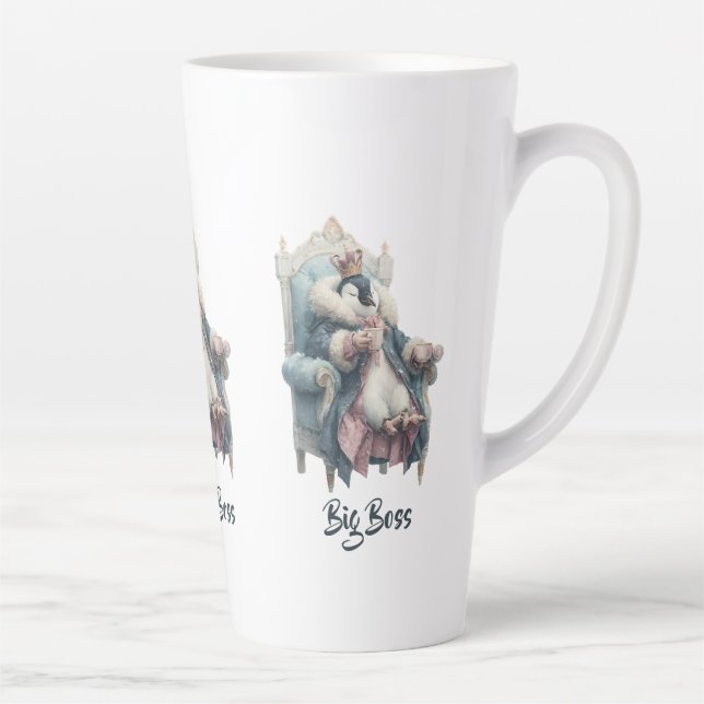 Caneca De Café Latte Design do Grande Chefe Pengim de Inverno (Direita)