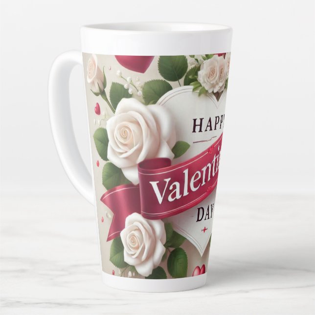 Caneca De Café Latte Design Elegante com Rosas, Corações (Ângulo esquerdo)