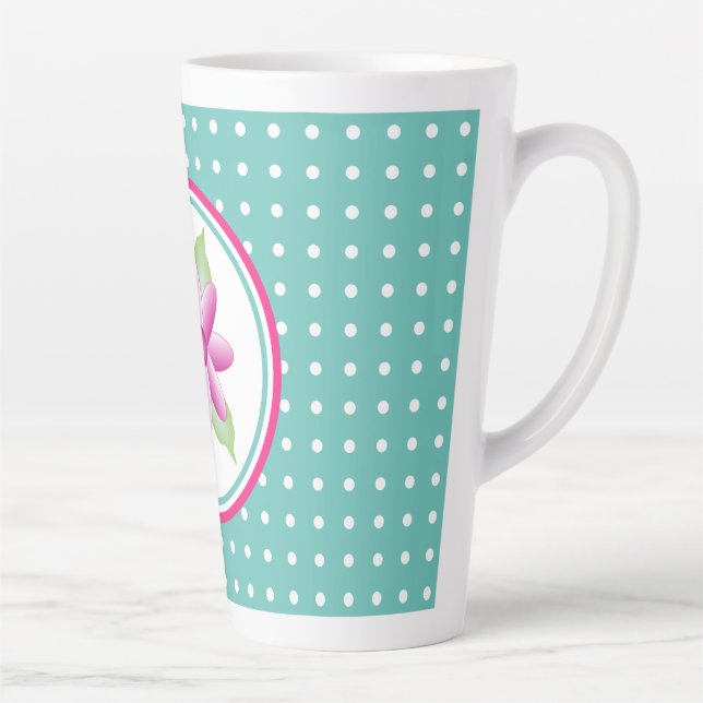 Caneca De Café Latte Design Floral Rosa (Direita)