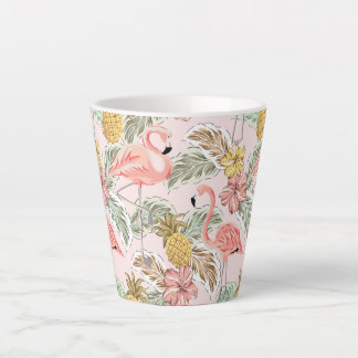 Caneca De Café Latte Design Floral Tropical de Verão