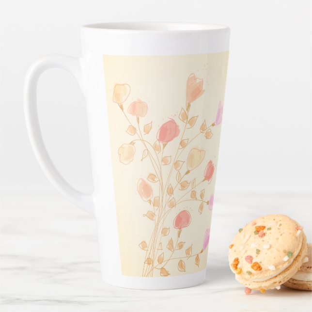 Caneca De Café Latte Design Girly Flowed com Pinks e Peach (In Situ)
