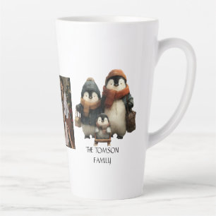 Caneca De Café Latte Design Personalizado Família de Pinguins de Invern