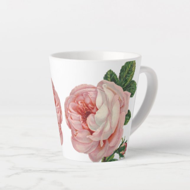 Caneca De Café Latte Design Vintage Rosa Rosa  (Ângulo direito)