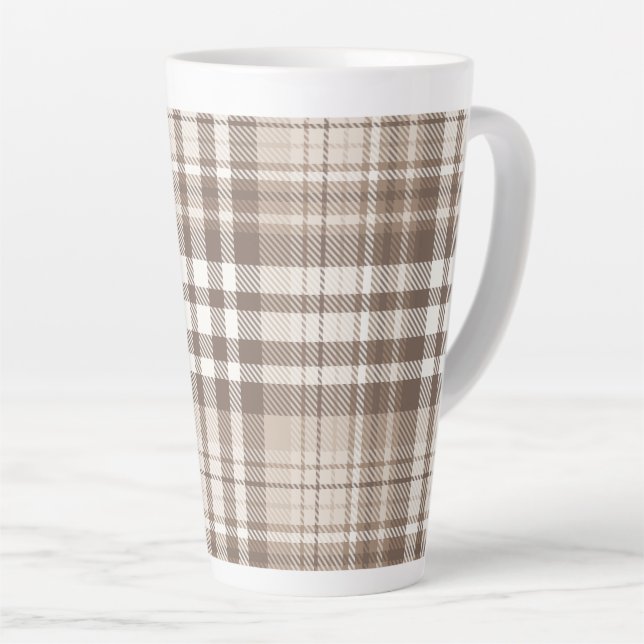 Caneca De Café Latte Design Xadrez Escocês Tom Terra Neutro (Ângulo direito)