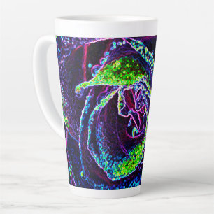 Caneca De Café Latte Detalhe Gráfico de Rosa Preta, Branca, Azul e Verd
