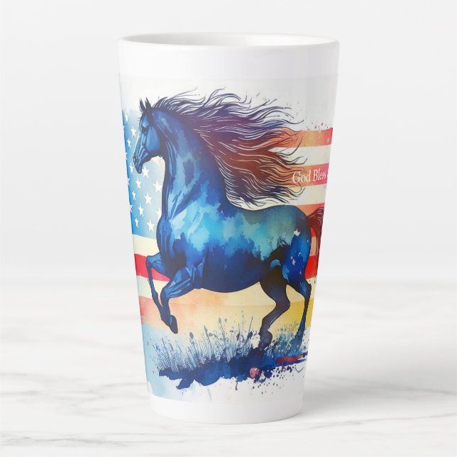 Caneca De Café Latte Deus abençoe do Cavalo Patriótico dos EUA (Frente)