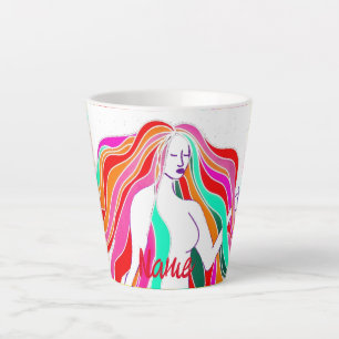 Caneca De Café Latte Deusa multi-colorida de cabelos longos Thunder_Cov