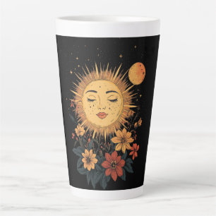 Caneca De Café Latte Deusa Sol Celestial com Florais Brilhantes