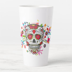 Caneca De Café Latte Dia Brilhante do crânio da Catrina morta com flore