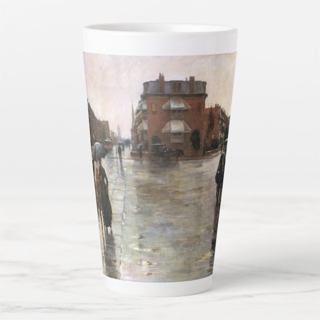 Caneca De Café Latte Dia da Chuva, Boston por Frederick Childe Hassam (Frente)