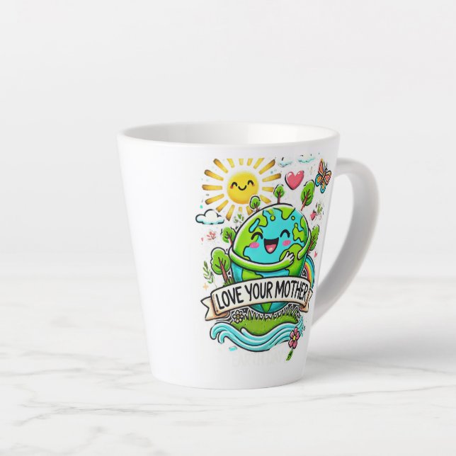 Caneca De Café Latte Dia da Terra Todos os Dias (Ângulo direito)