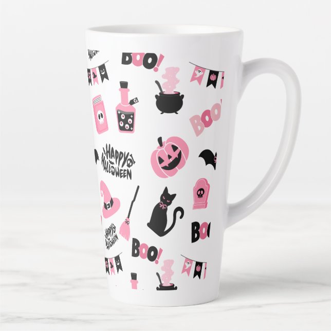 Caneca De Café Latte Dia das Bruxas Rosa e Negro (Direita)