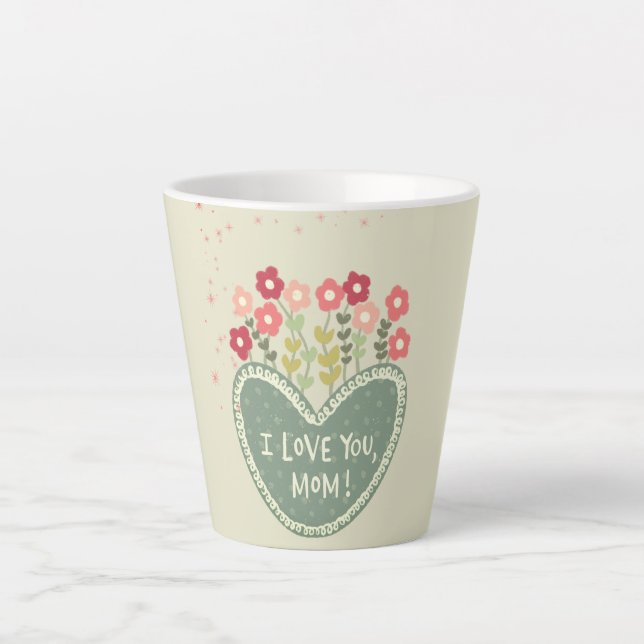 Caneca De Café Latte Dia das Mães, Flores no amor, Elegante, Simples  (Frente)