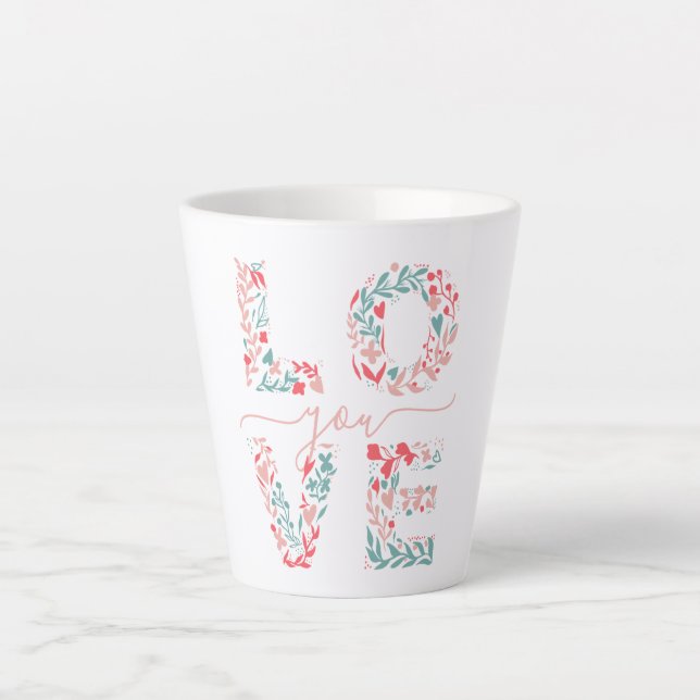 Caneca De Café Latte dia das mães mamãe Te Amo Floral Elegante Script (Frente)
