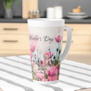 Caneca De Café Latte Dia de as mães Feliz da Cor Floral Rosa