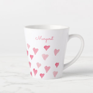 Caneca De Café Latte Dia de os namorados de Corações de Aquarela Rosa P