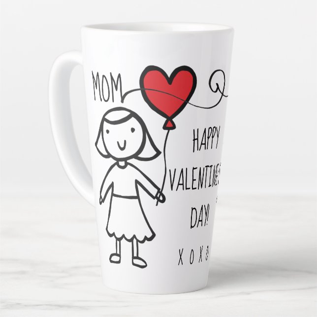 Caneca De Café Latte Dia de os namorados Mãe Cartoon Vermelho XOXO (Ângulo esquerdo)