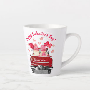 Caneca De Café Latte Dia de os namorados Rosa Gnomos Vintage Red Truck