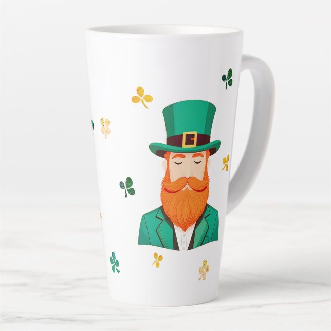 Caneca De Café Latte Dia de Patrick do Leprechaun Clover Shamrock (Ângulo direito)