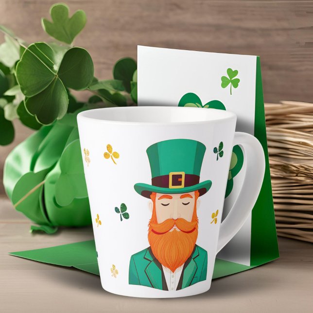Caneca De Café Latte Dia de Patrick do Leprechaun Clover Shamrock (Criador carregado)