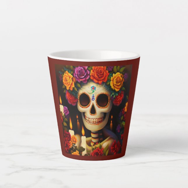 Caneca De Café Latte Dia do Crânio do Açúcar Morto 3 (Frente)
