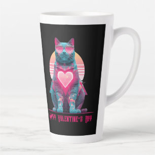 Caneca De Café Latte Dia dos Namorados Gato Néon Vintage