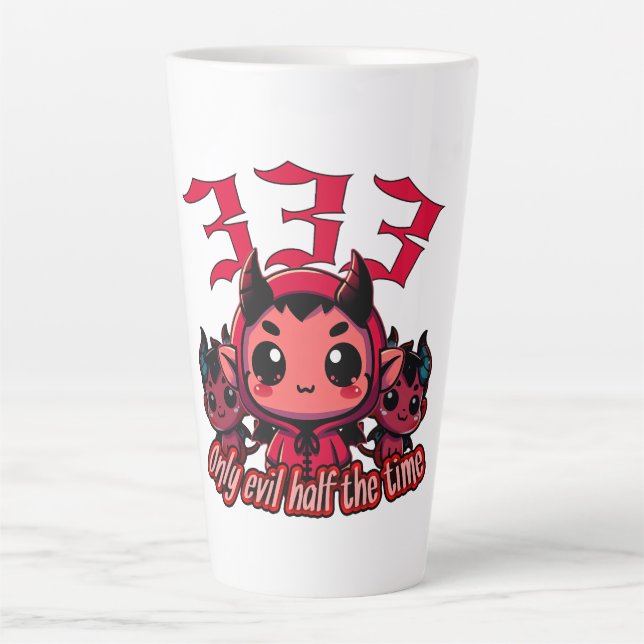 Caneca De Café Latte Diabo Chibi - 333 Apenas mau metade do tempo (Frente)
