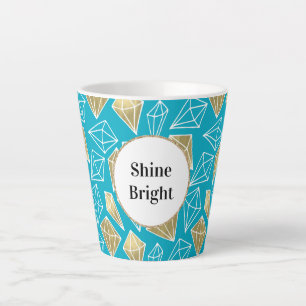 Caneca De Café Latte Diamantes Dourados Azuis de Turquoise Chic