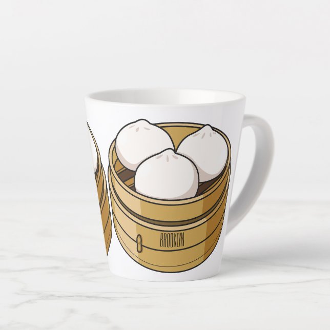 Caneca De Café Latte Dim sum cartoon illustration (Ângulo direito)