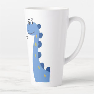 Caneca De Café Latte Dinossauro Azul Fofo - Nome Personalizado Sophia