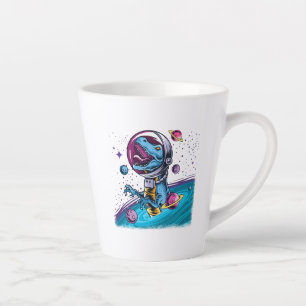 Caneca De Café Latte Dinossauro T-Rex Engraçado no Espaço