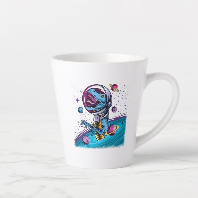 Caneca De Café Latte Dinossauro T-Rex Engraçado no Espaço (Direita)