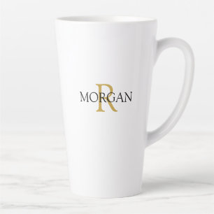Caneca De Café Latte DIY Monograma & Name, Design simples, Dourado e pr