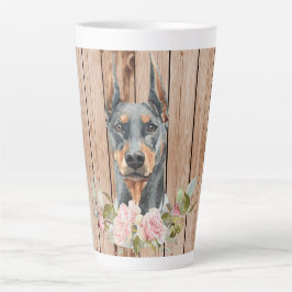 Caneca De Café Latte Doberman em aquarela & Flores