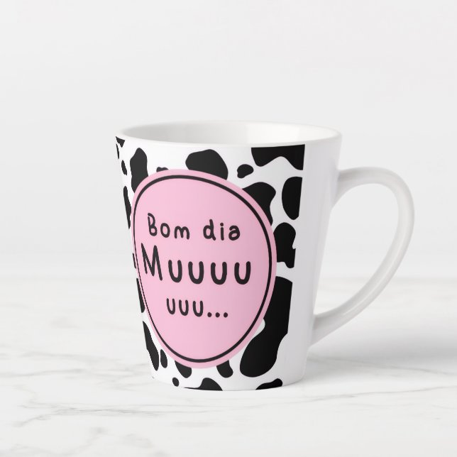 Caneca De Café Latte Doce Design de Vaca Kawaii “Bom Dia Muuuuu” (Direita)