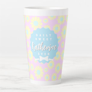 Caneca De Café Latte Doce Margarida Pastel Cor-de-rosa Amarelo