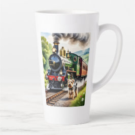 Caneca De Café Latte Dog Greeting steam train